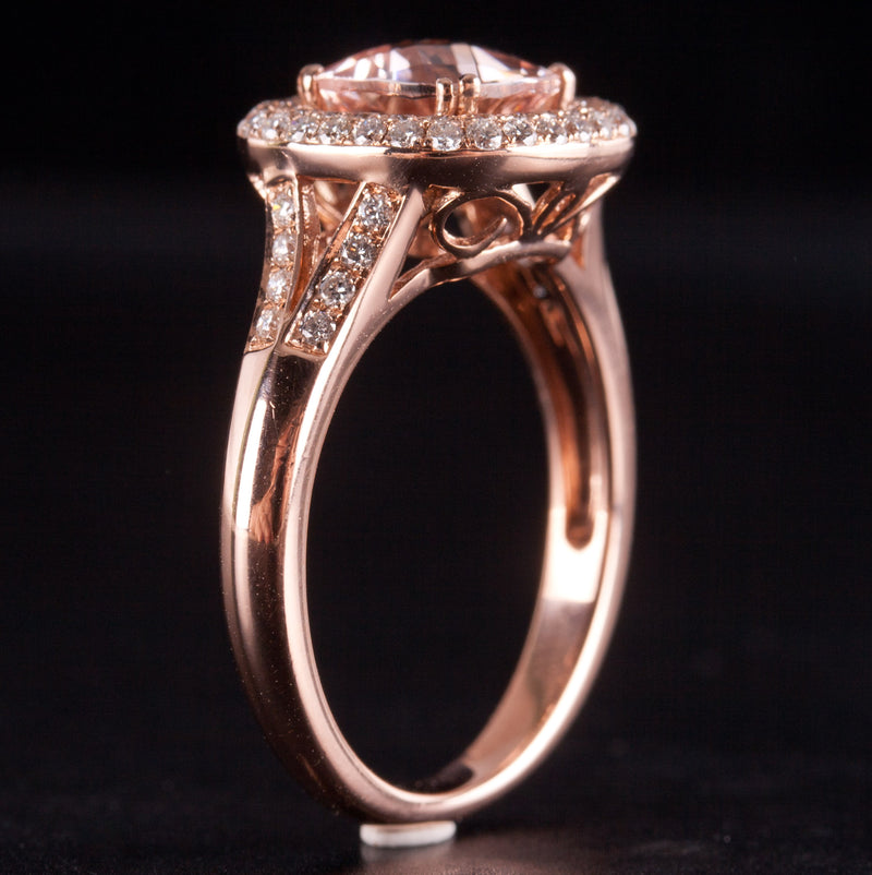 14k Rose Gold Cushion Morganite Diamond Halo Style Engagement Ring 1.44ctw 3.98g