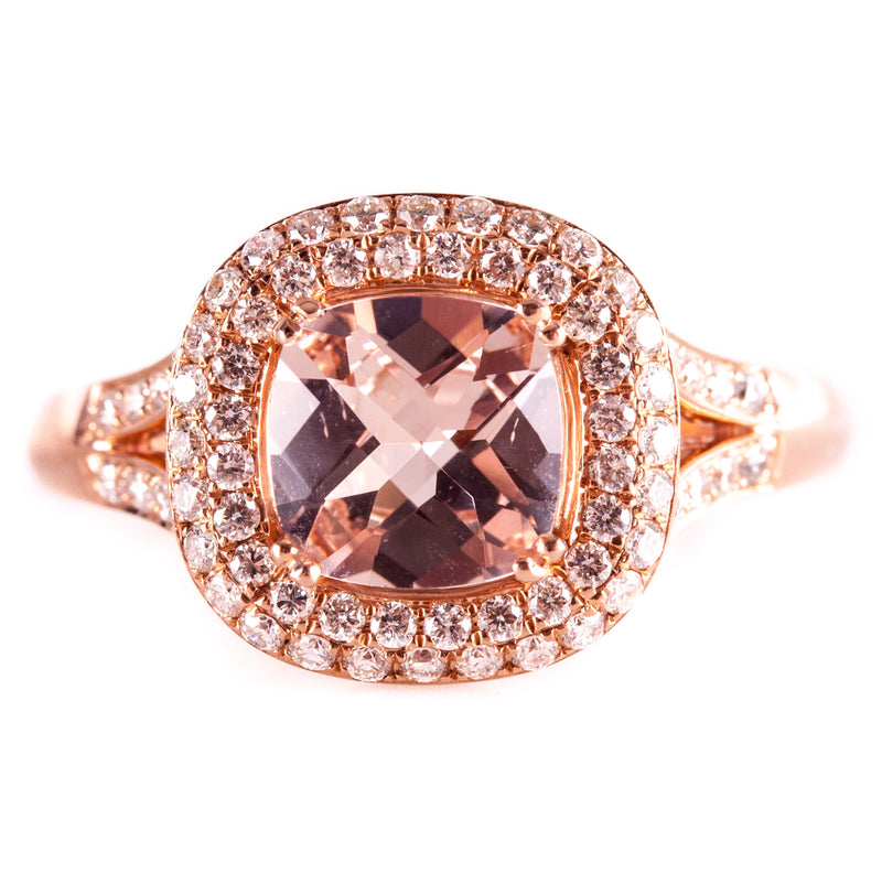 14k Rose Gold Cushion Morganite Diamond Halo Style Engagement Ring 1.44ctw 3.98g