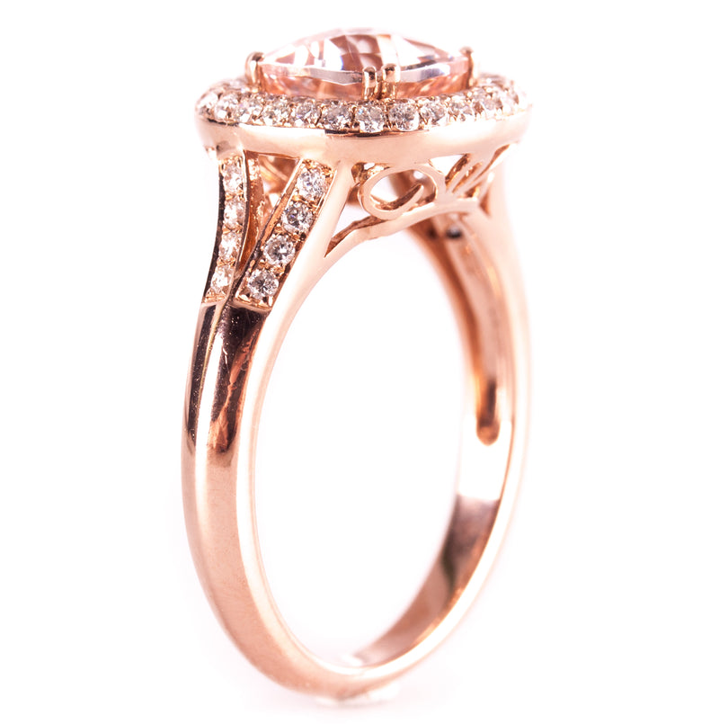 14k Rose Gold Cushion Morganite Diamond Halo Style Engagement Ring 1.44ctw 3.98g