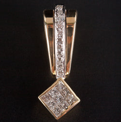 18k Yellow White Gold Princess Round Diamond Slide Style Pendant .355ctw 4.05g