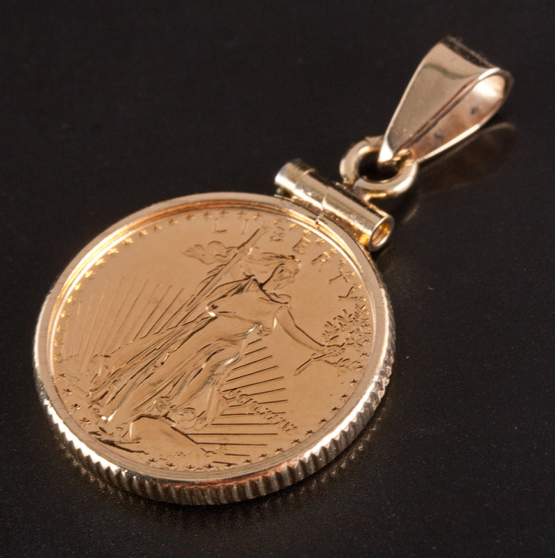 1989 $5 Gold Eagle Coin Pendant W/ 14k Yellow Gold Bail 4.45g 27.8mm x 17.2mm