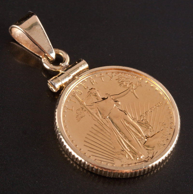 1989 $5 Gold Eagle Coin Pendant W/ 14k Yellow Gold Bail 4.45g 27.8mm x 17.2mm