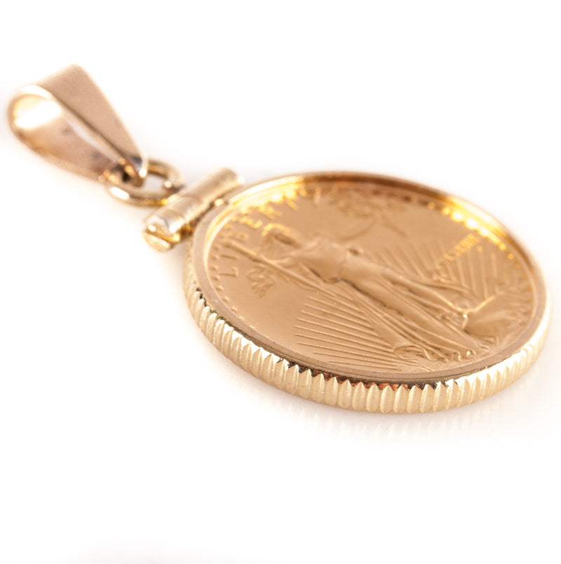 1989 $5 Gold Eagle Coin Pendant W/ 14k Yellow Gold Bail 4.45g 27.8mm x 17.2mm