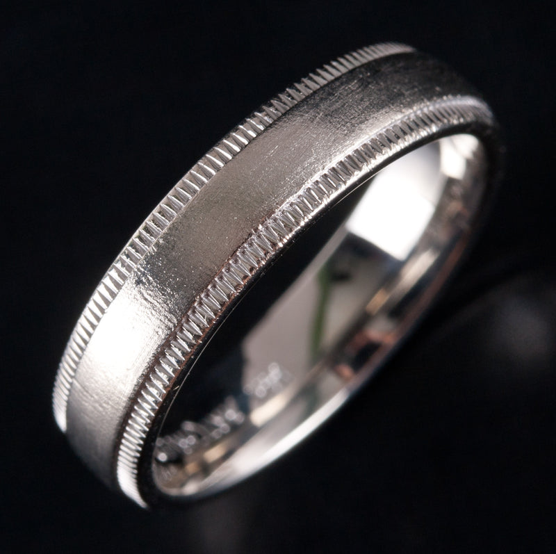 14k White Gold ArtCarved Etched Style Wedding Anniversary Band 4.43g 4.5mm Width