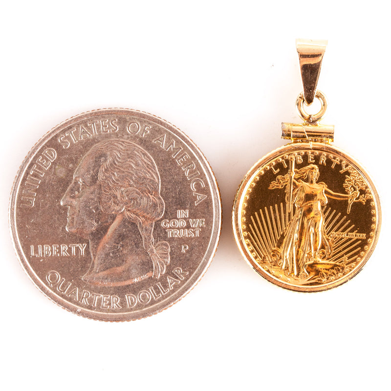 1989 $5 Gold Eagle Coin Pendant W/ 14k Yellow Gold Bail 4.45g 27.8mm x 17.2mm