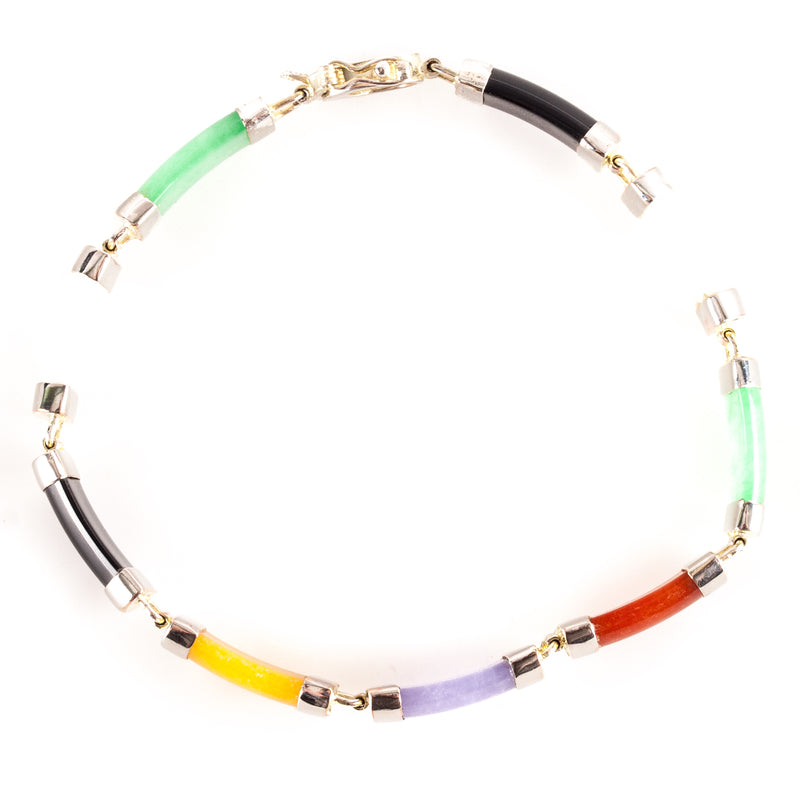 14k Yellow White Gold Multi-Color Jade Bracelet 10.25g 7.25" Length 7.4mm Width