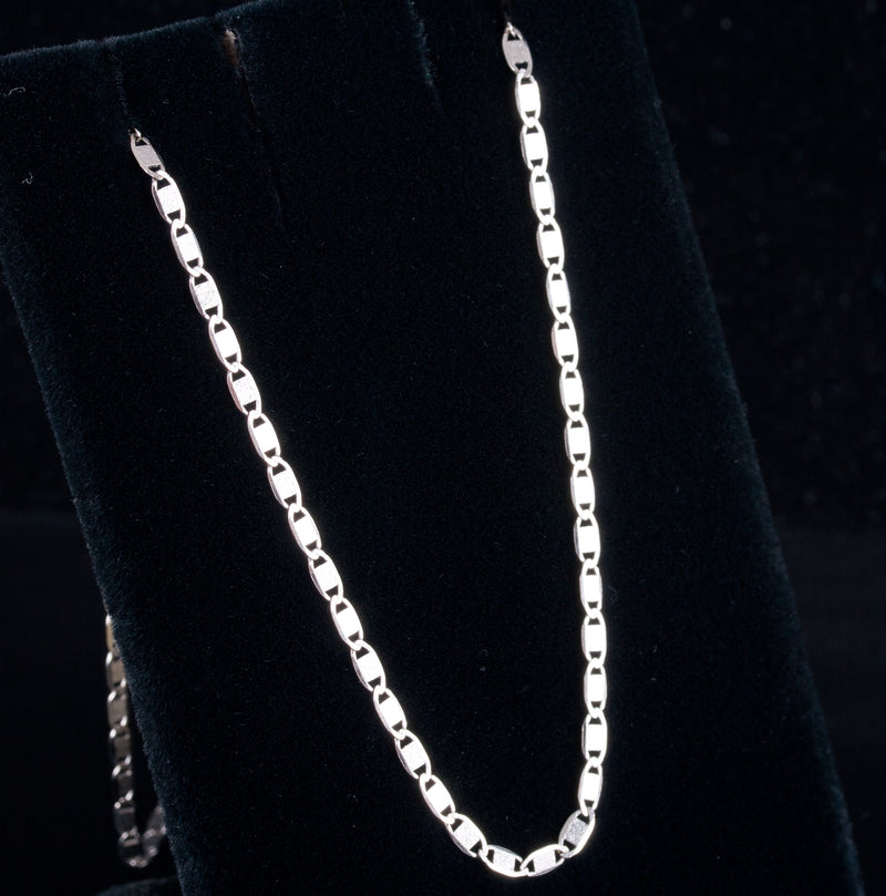 14k White Gold Italian Flat Link Style Chain Necklace 2.50g 17.75" Length
