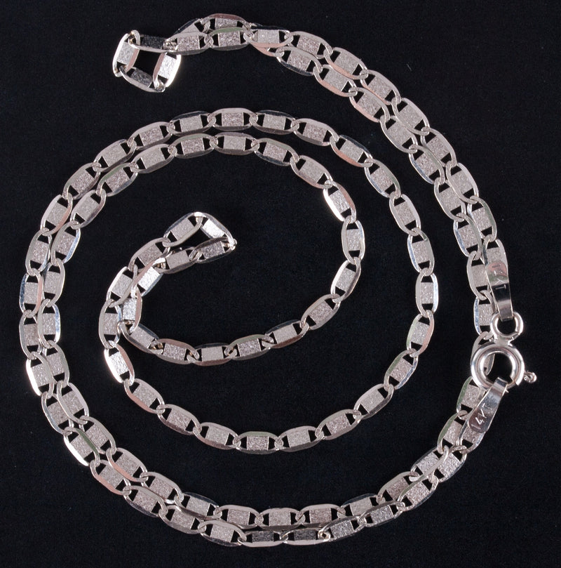14k White Gold Italian Flat Link Style Chain Necklace 2.50g 17.75" Length