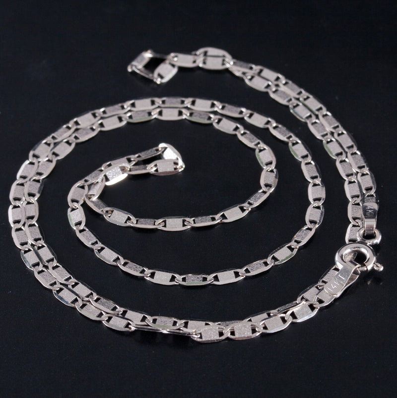14k White Gold Italian Flat Link Style Chain Necklace 2.50g 17.75" Length