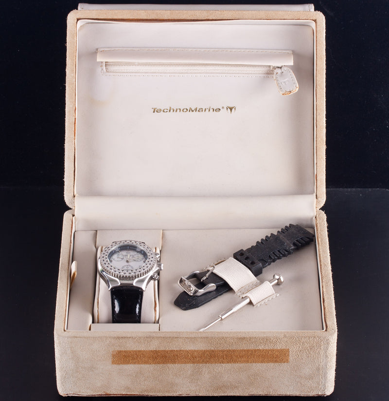 TechnoMarine TechnoDiamond Quartz Leather Banded Wrist Watch W/ Box