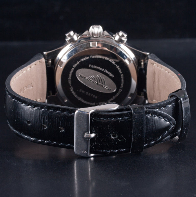 TechnoMarine TechnoDiamond Quartz Leather Banded Wrist Watch W/ Box