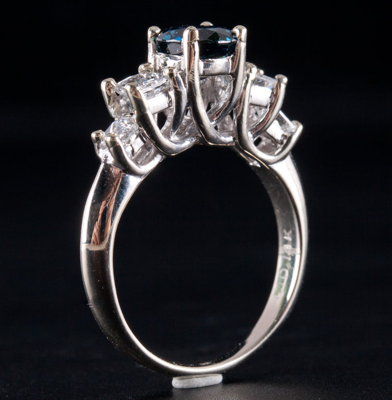 14k White Yellow Gold Round Sapphire Diamond Engagement Ring 1.80ctw 3.82g
