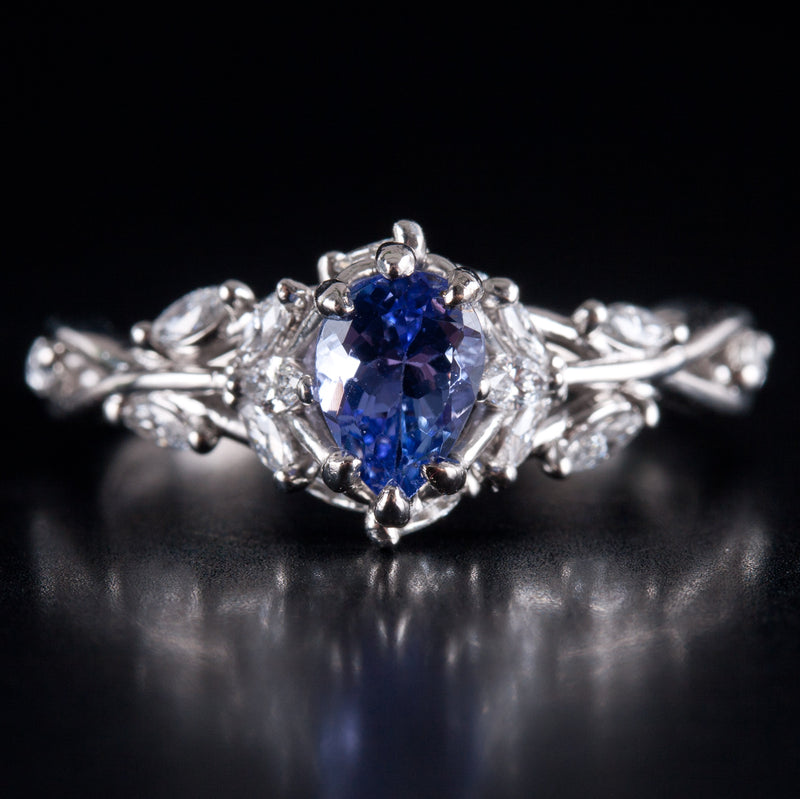 Platinum Pear Tanzanite Solitaire Ring W/ Diamonds Accents 1.18ctw 5.45g