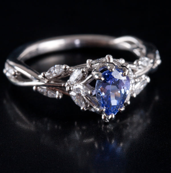 Platinum Pear Tanzanite Solitaire Ring W/ Diamonds Accents 1.18ctw 5.45g