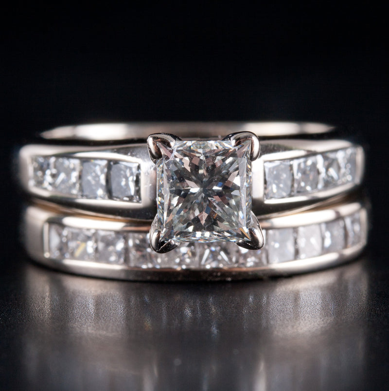 18k / 14k White Gold Princess Diamond Engagement Wedding Ring Set 1.85ctw 7.02g