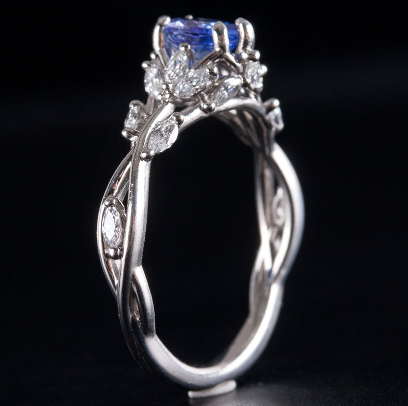 Platinum Pear Tanzanite Solitaire Ring W/ Diamonds Accents 1.18ctw 5.45g