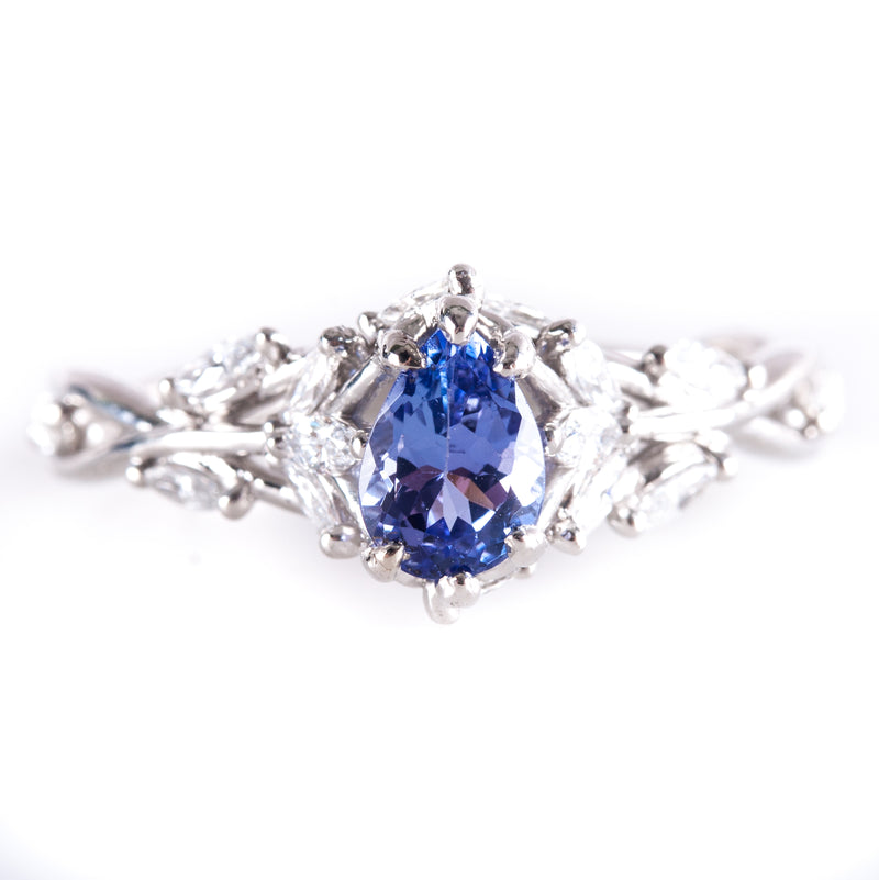 Platinum Pear Tanzanite Solitaire Ring W/ Diamonds Accents 1.18ctw 5.45g