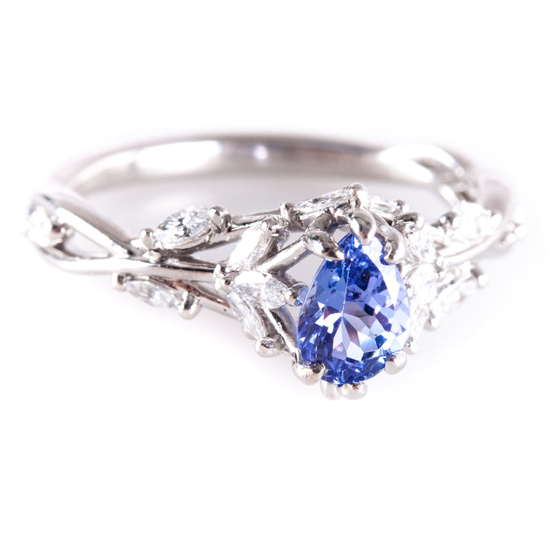 Platinum Pear Tanzanite Solitaire Ring W/ Diamonds Accents 1.18ctw 5.45g