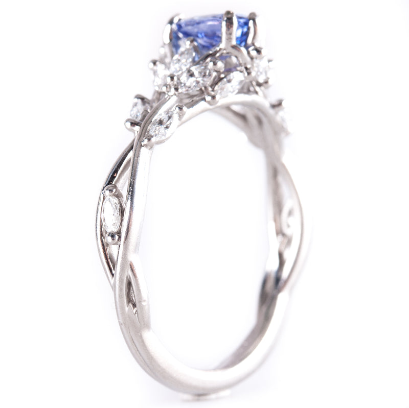 Platinum Pear Tanzanite Solitaire Ring W/ Diamonds Accents 1.18ctw 5.45g