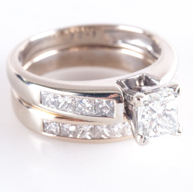 18k / 14k White Gold Princess Diamond Engagement Wedding Ring Set 1.85ctw 7.02g