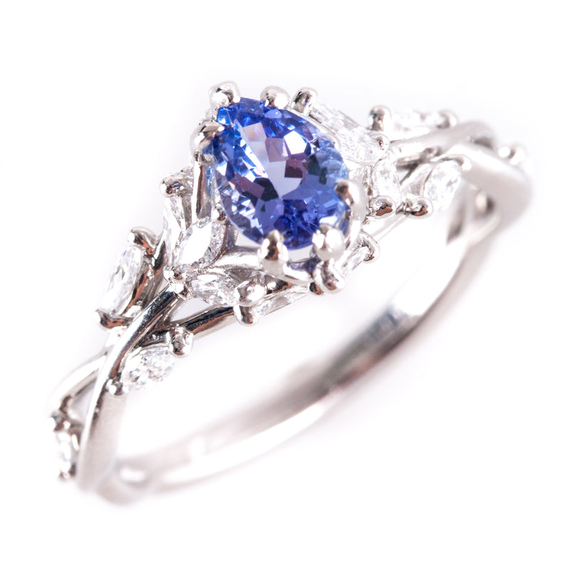 Platinum Pear Tanzanite Solitaire Ring W/ Diamonds Accents 1.18ctw 5.45g