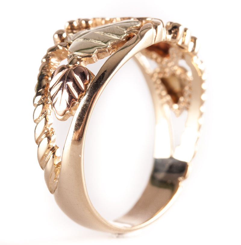 10k Black Hills Gold Tri-Color Floral Leaf Style Ring 3.48g