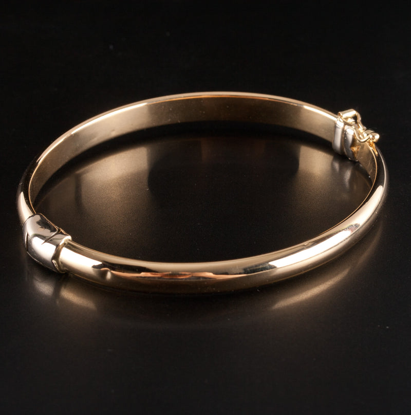 18k Yellow White Gold Two-Tone Hollow Hinged Bangle Bracelet 10.47g 7" Length