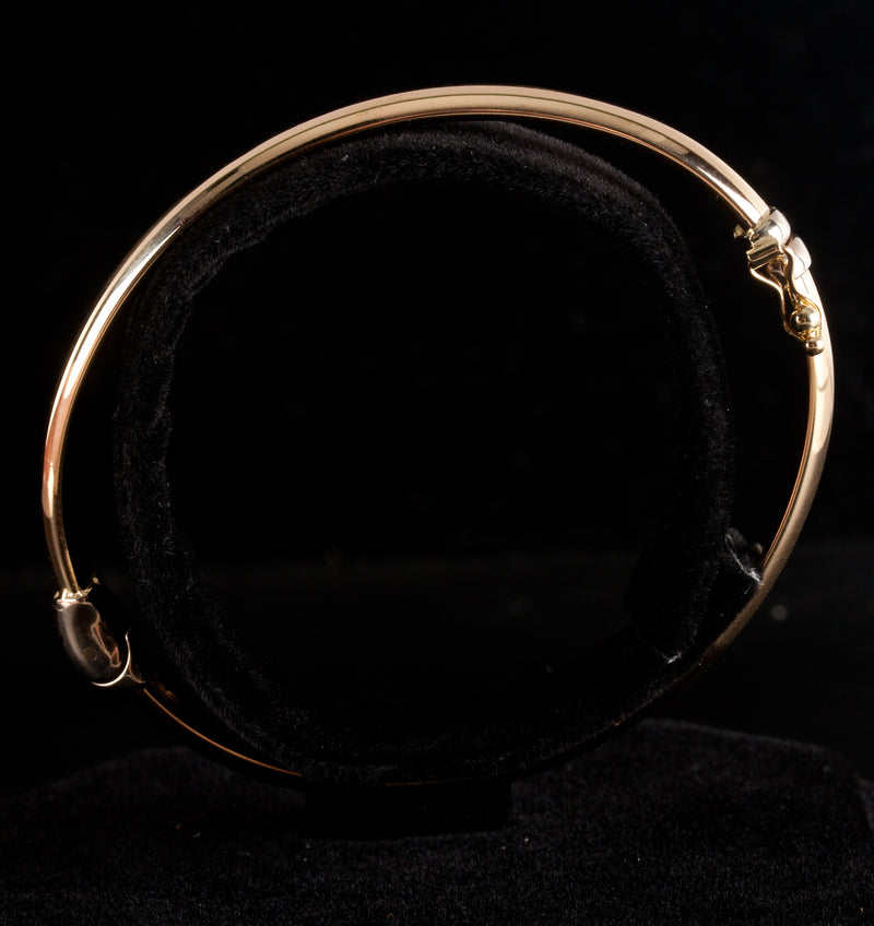 18k Yellow White Gold Two-Tone Hollow Hinged Bangle Bracelet 10.47g 7" Length