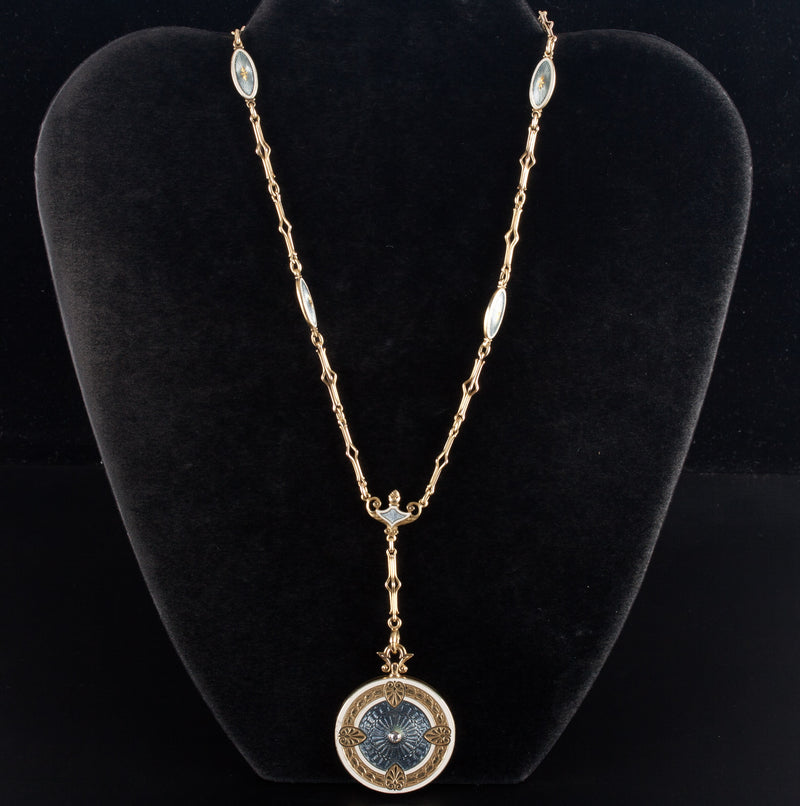 Vintage 1890's 14k Yellow Gold H SI1 Old European Diamond Locket Necklace .07ct