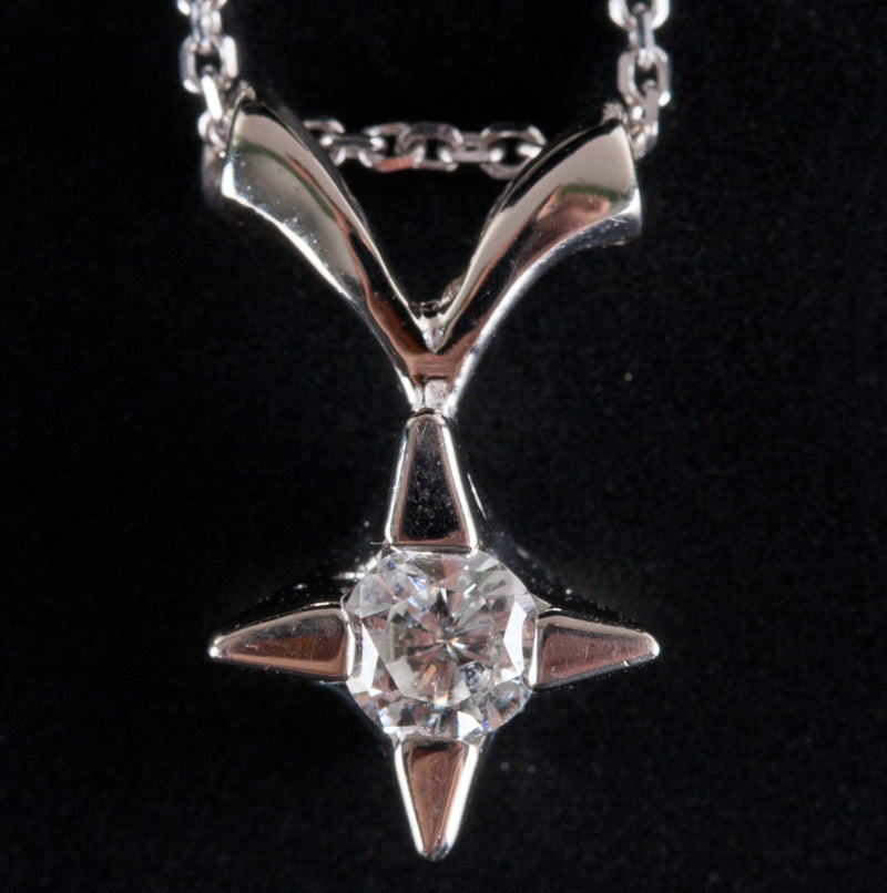 14k White Gold Round H SI2 Diamond Solitaire Star Style Necklace .20ctw 3.02g