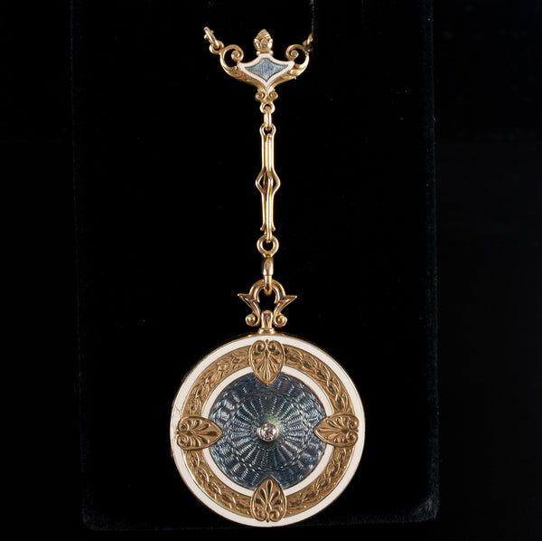Vintage 1890's 14k Yellow Gold H SI1 Old European Diamond Locket Necklace .07ct