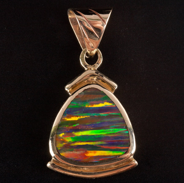 14k Yellow Gold Triangle AA Opal Solitaire Dangle Style Pendant 5.55g