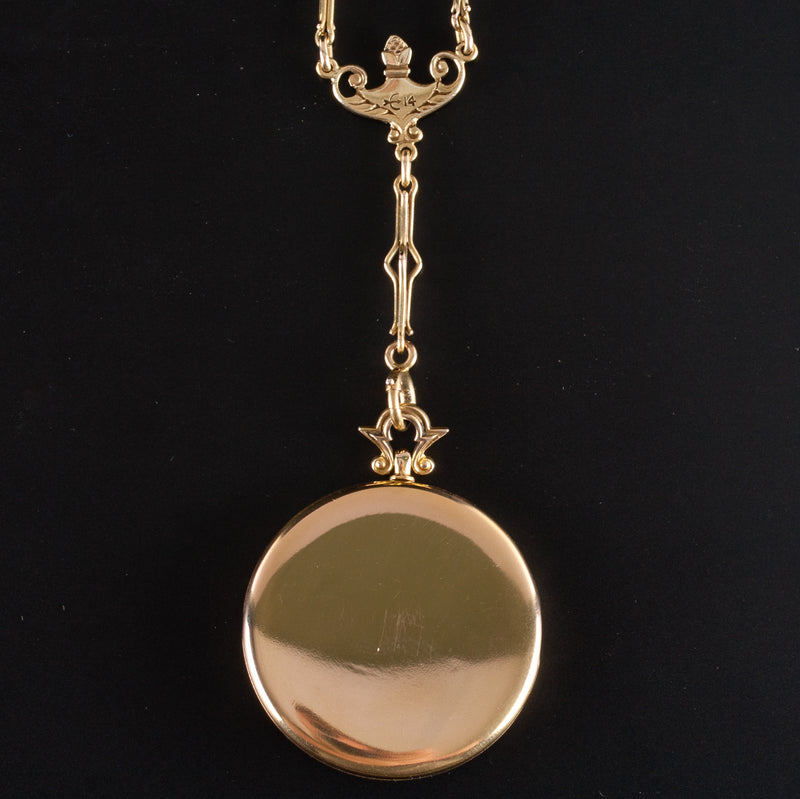 Vintage 1890's 14k Yellow Gold H SI1 Old European Diamond Locket Necklace .07ct