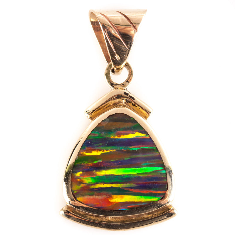 14k Yellow Gold Triangle AA Opal Solitaire Dangle Style Pendant 5.55g