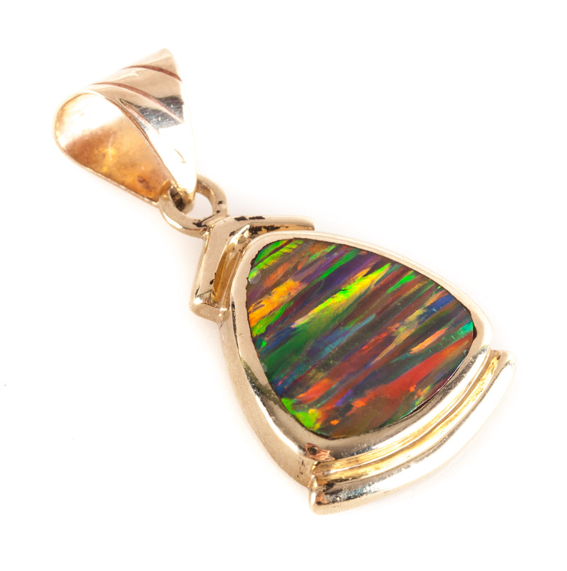 14k Yellow Gold Triangle AA Opal Solitaire Dangle Style Pendant 5.55g