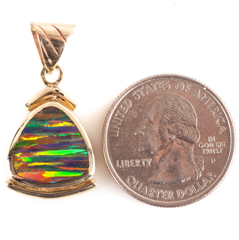 14k Yellow Gold Triangle AA Opal Solitaire Dangle Style Pendant 5.55g