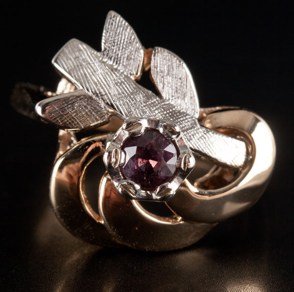 Vintage 1940's 14k Yellow White Gold Round Garnet Solitaire Ring .40ct 5.84g