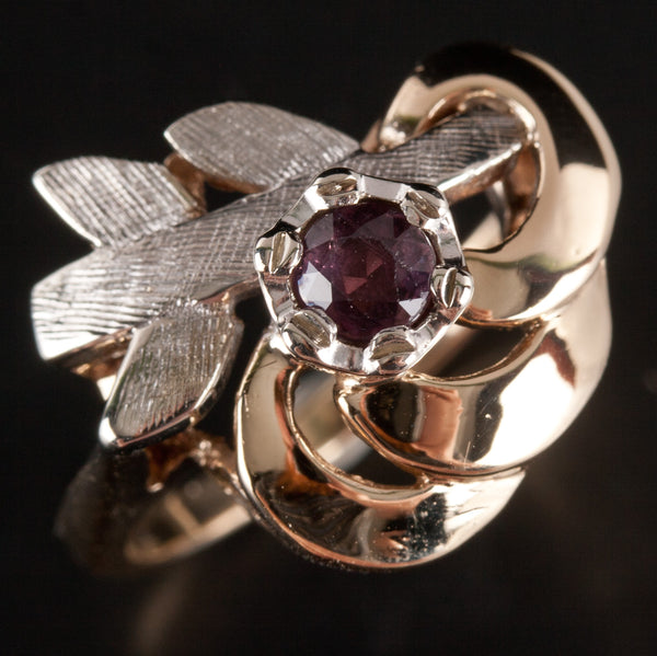 Vintage 1940's 14k Yellow White Gold Round Garnet Solitaire Ring .40ct 5.84g