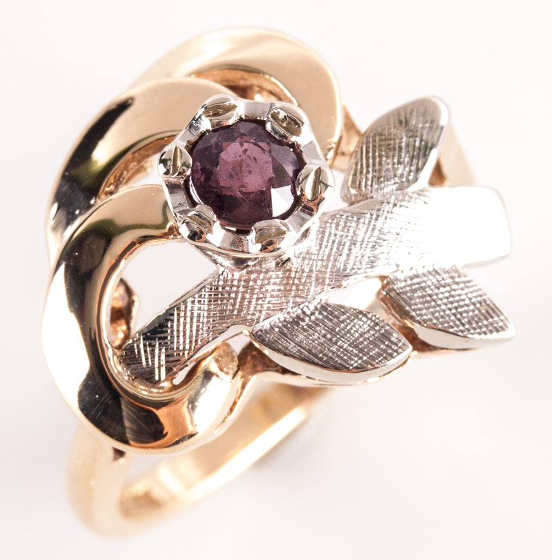 Vintage 1940's 14k Yellow White Gold Round Garnet Solitaire Ring .40ct 5.84g
