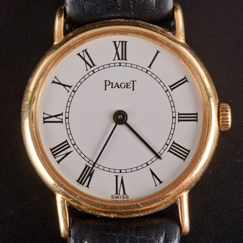 Piaget 18k Yellow Gold Quartz Wrist Watch W/ Aftermarket Leather Band 23mm Case