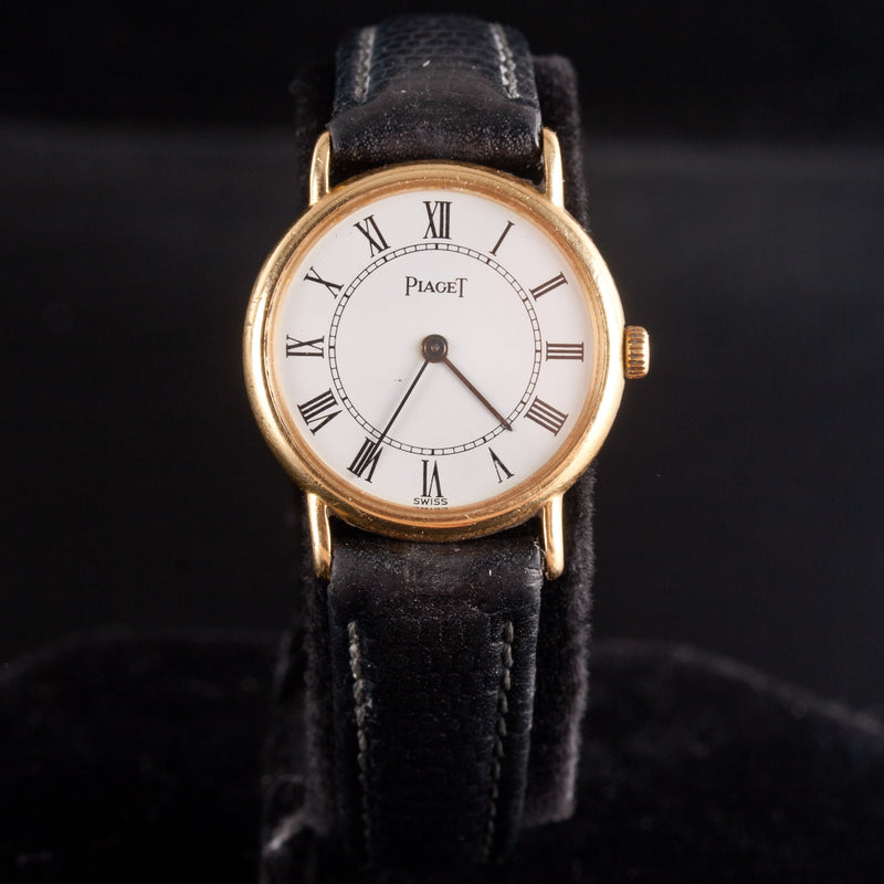 Piaget 18k Yellow Gold Quartz Wrist Watch W/ Aftermarket Leather Band 23mm Case