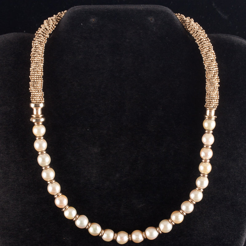 14k Yellow Gold Cultured Round Bead Pearl Heavy Necklace Bracelet Set 115.4g