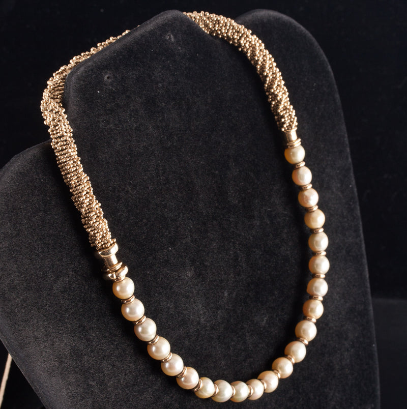 14k Yellow Gold Cultured Round Bead Pearl Heavy Necklace Bracelet Set 115.4g