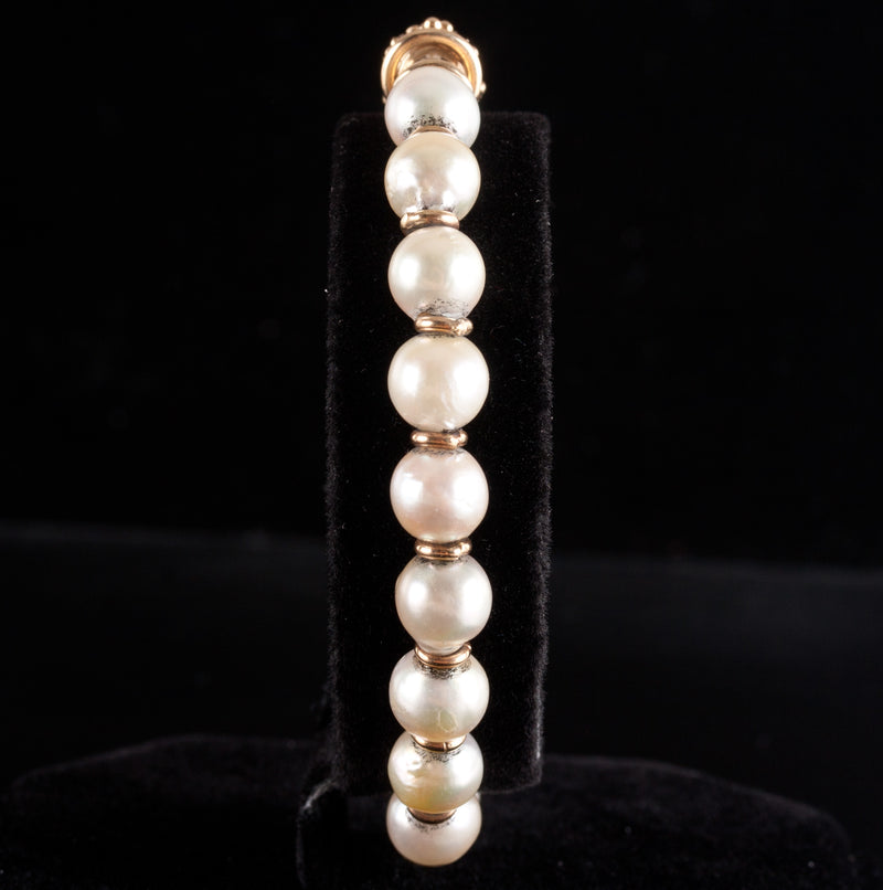 14k Yellow Gold Cultured Round Bead Pearl Heavy Necklace Bracelet Set 115.4g