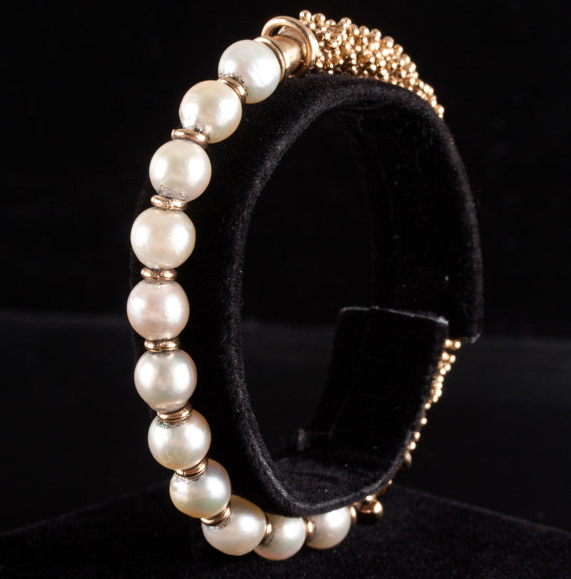 14k Yellow Gold Cultured Round Bead Pearl Heavy Necklace Bracelet Set 115.4g