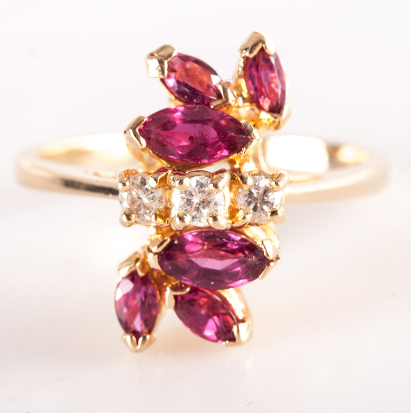 14k Yellow Gold Marquise Ruby Round Diamond Cluster Style Ring .81ctw 3.91g