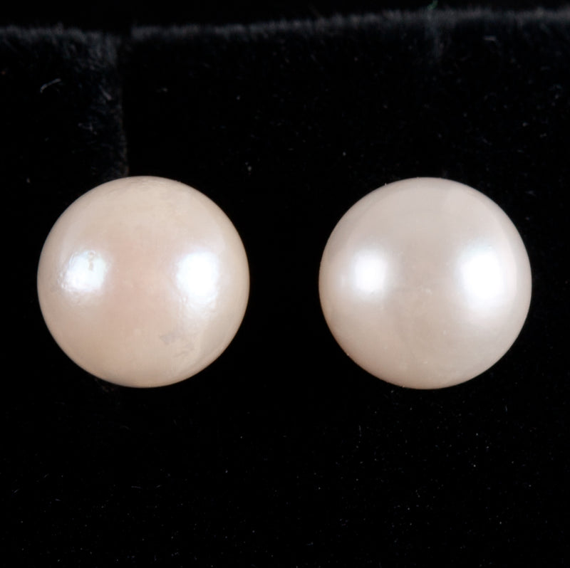 14k Yellow Gold Round Bead Cultured White Pearl Solitaire Stud Earrings .70g