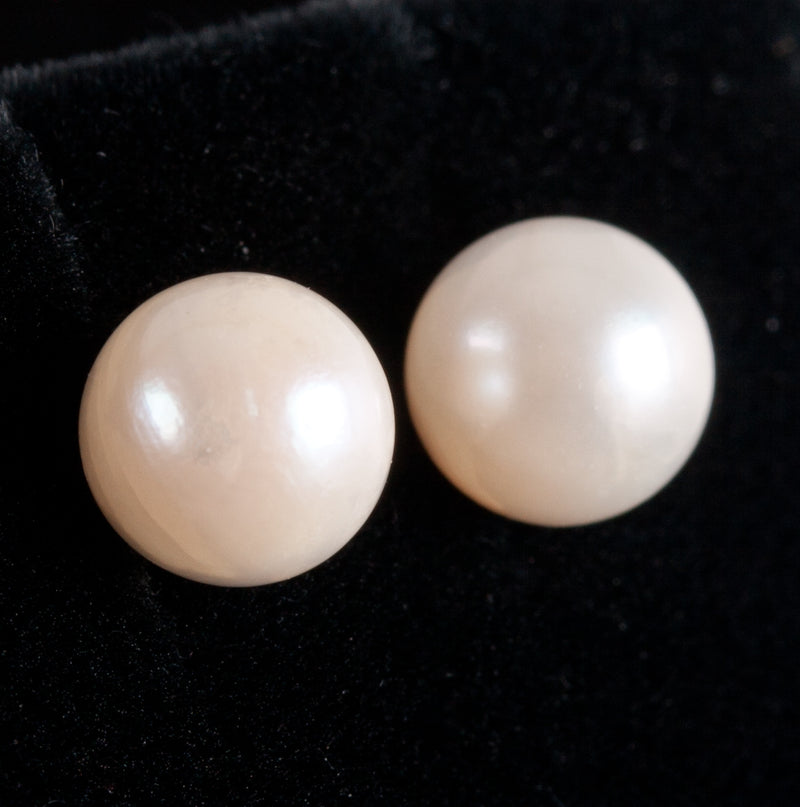 14k Yellow Gold Round Bead Cultured White Pearl Solitaire Stud Earrings .70g