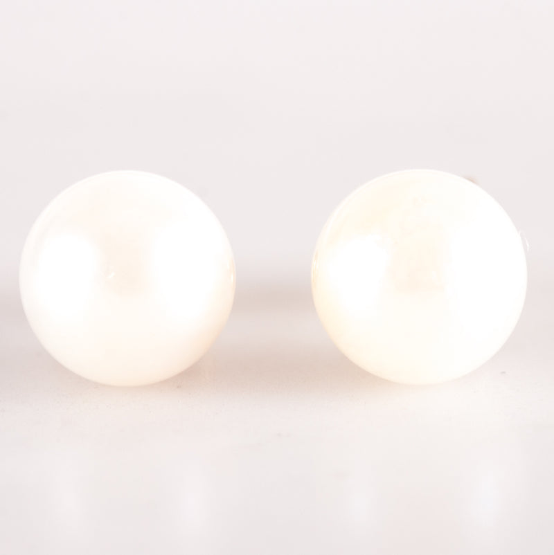 14k Yellow Gold Round Bead Cultured White Pearl Solitaire Stud Earrings .70g