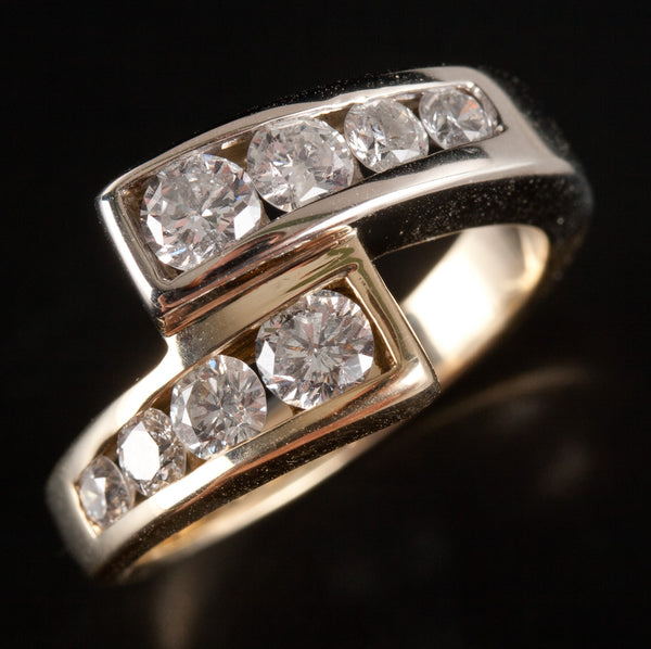 14k Yellow White Gold Two-Tone Graduated Diamond Cocktail Ring .90ctw 5.41g